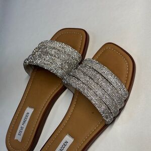 Steve Madden Glittery Silver Slide Sandals